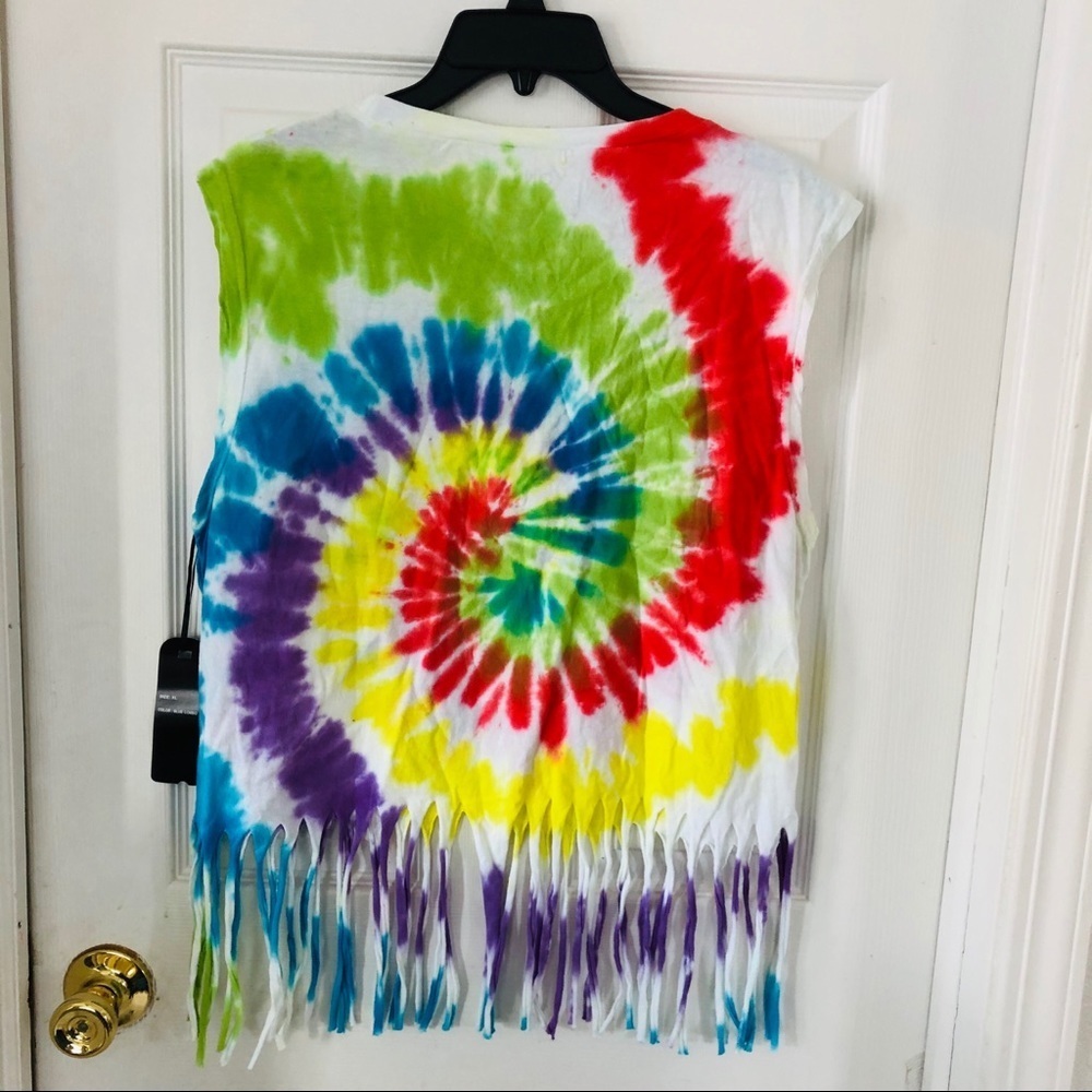 NWT ON FIRE tie-dye fringe swirl 70s hippie cotton festival style top size XL - Picture 2 of 6